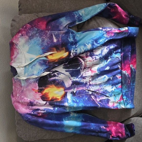 Galaxy Skull Print Womens Pullover Hoodie - Picture 6 of 7